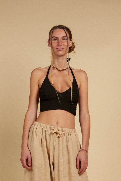 HONEY HALTER TOP - BLACK
